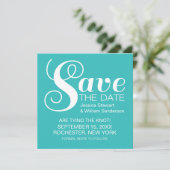 Chic Typografy Save the Date Invite, Aqua (Stehend Vorderseite)