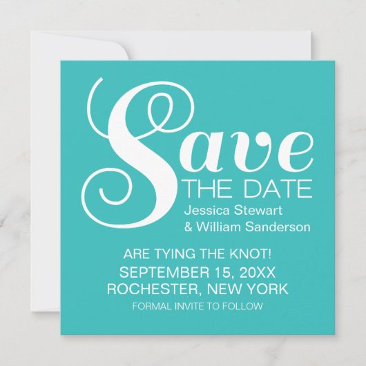 Chic Typografy Save the Date Invite, Aqua (Vorderseite)