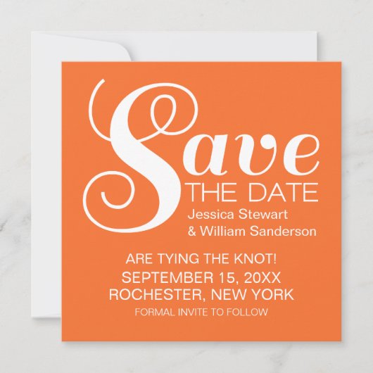 Chic Typografy Save the Date Invite, Orange (Vorderseite)