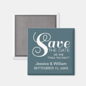 Chic Typografy Save the Date Magnet, blau Magnet (Vorderseite/Rückseite)