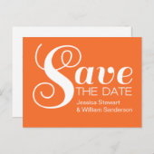 Chic Typografy Save the Date Postcard, Orange Ankündigungspostkarte (Vorne/Hinten)