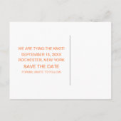 Chic Typografy Save the Date Postcard, Orange Ankündigungspostkarte (Rückseite)