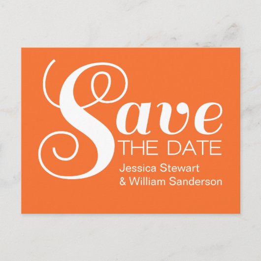 Chic Typografy Save the Date Postcard, Orange Ankündigungspostkarte (Vorderseite)