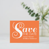 Chic Typografy Save the Date Postcard, Orange Ankündigungspostkarte (Stehend Vorderseite)