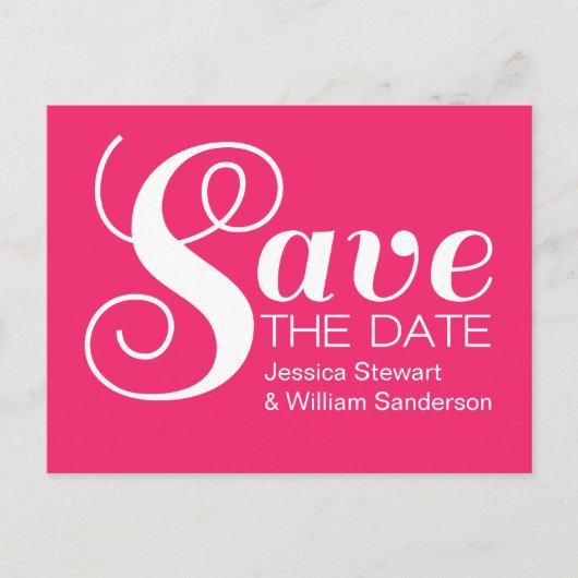 Chic Typografy Save the Date Postcard, Pink Ankündigungspostkarte (Vorderseite)