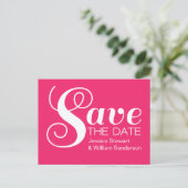 Chic Typografy Save the Date Postcard, Pink Ankündigungspostkarte (Stehend Vorderseite)