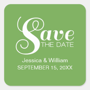 Chic Typografy Save the Date Stickers, Green Quadratischer Aufkleber