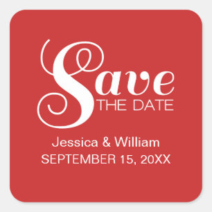 Chic Typografy Save the Date Stickers, Rot Quadratischer Aufkleber