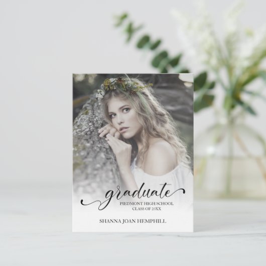 Chic Typografy Script Graduate School Abschluss Postkarte (Stehend Vorderseite)