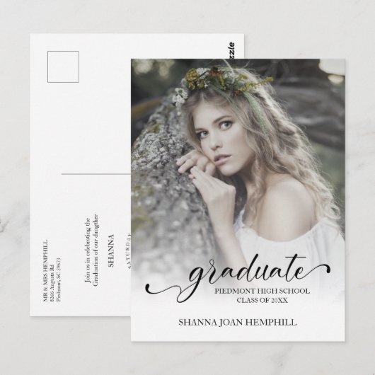 Chic Typografy Script Graduate School Abschluss Postkarte (Vorne/Hinten)