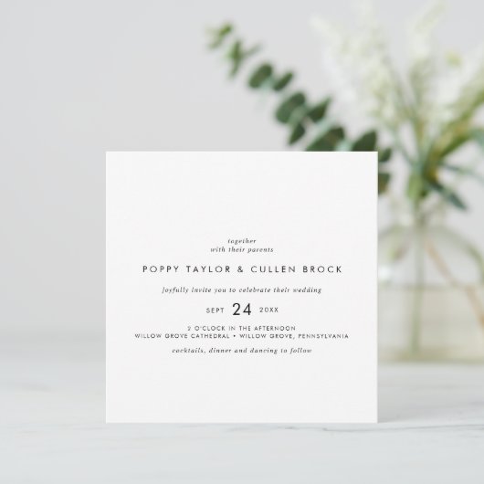 Chic Typografy Square Wedding Einladung (Stehend Vorderseite)
