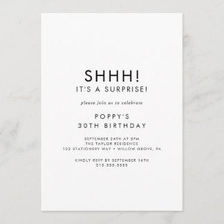 Chic Typografy Surprise Party Einladung