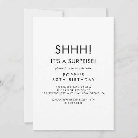 Chic Typografy Überraschung Party Einladung (Vorderseite)