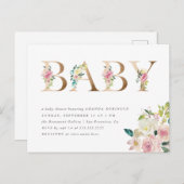 Chic Typografy Watercolor Floral Gold Baby Dusche Einladungspostkarte (Vorne/Hinten)