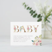 Chic Typografy Watercolor Floral Gold Baby Dusche Einladungspostkarte (Stehend Vorderseite)