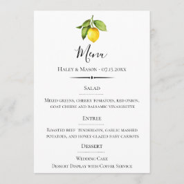 Chic Typografy Watercolor Lemon Wedding Menükarte