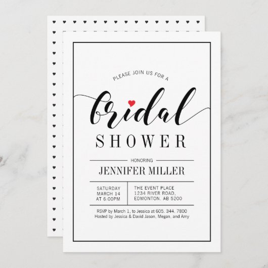 Chic Typografy Wedding Bridal Shower Einladungen (Vorne/Hinten)