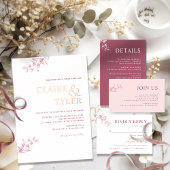 Chic Typografy Wedding Burgundy und Rose Gold Folieneinladung