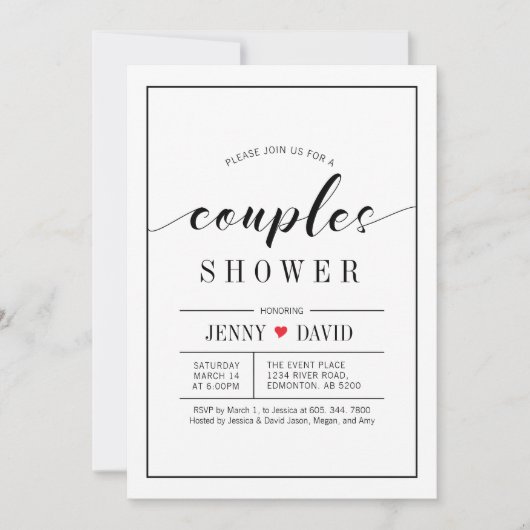 Chic Typografy Wedding Couples Dusche Einladungen (Vorderseite)