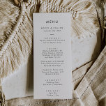 Chic Typografy Wedding Dinner Menu Menükarte<br><div class="desc">Diese schicke typografische Dinner-Karte ist perfekt für eine moderne Hochzeit. Das einfache Design zeichnet sich durch klassisch minimalistische schwarz-weiße Typografie mit einem rustikalen Bohustempfinden aus. Anpassbar in jeder Farbe. Behalt das Design minimal und elegant, wie es ist, oder personalisiere es durch Hinzufügen von eigenen Grafiken und Kunstwerken. Diese Speisekarte kann...</div>