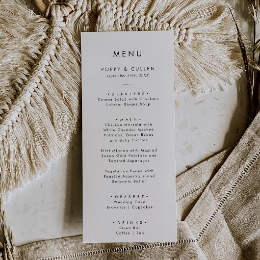 Chic Typografy Wedding Dinner Menu Menükarte