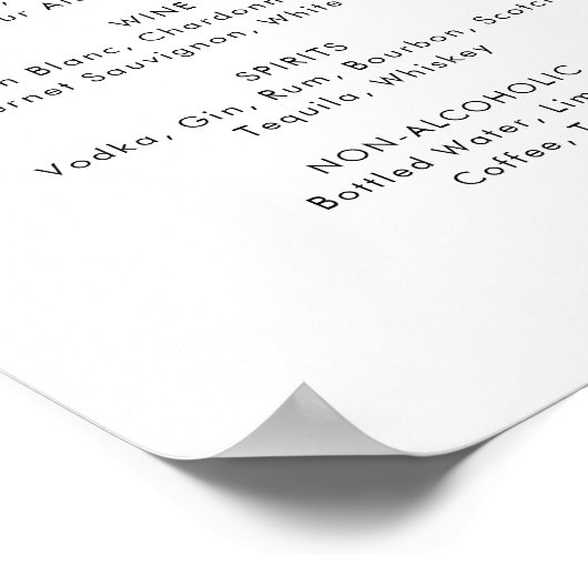 Chic Typografy Wedding Drinks Menu Sign Poster (Ecke)