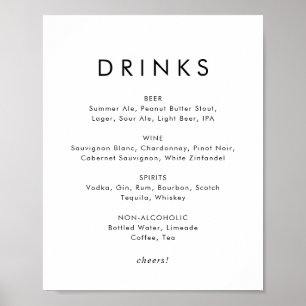 Chic Typografy Wedding Drinks Menu Sign Poster