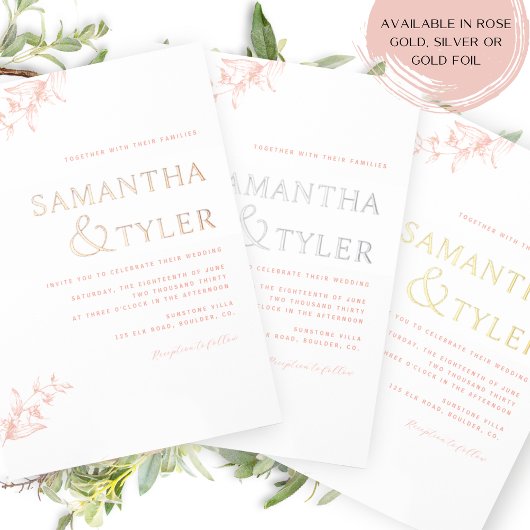 Chic Typografy Wedding Peach, Blush and Rose Gold Folieneinladung