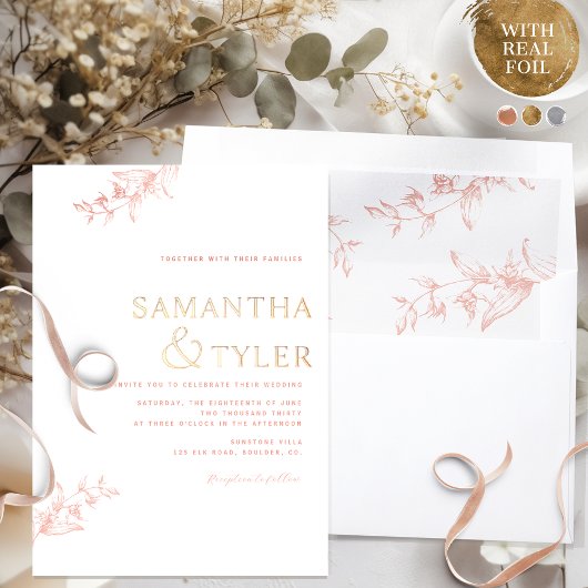 Chic Typografy Wedding Peach, Blush and Rose Gold Folieneinladung