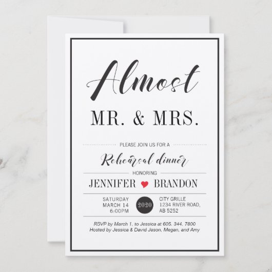 Chic Typografy Wedding Probe Dinner Card Einladung (Vorderseite)