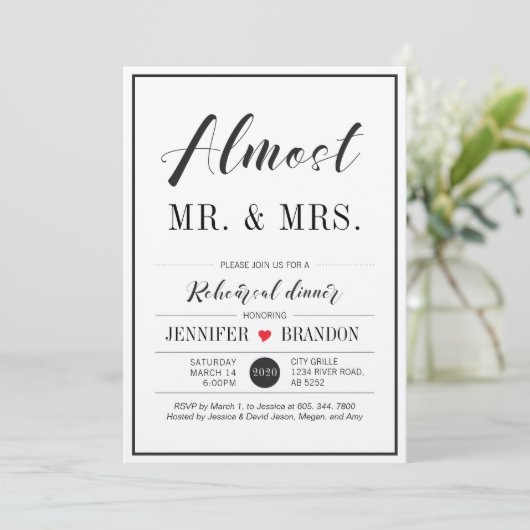 Chic Typografy Wedding Probe Dinner Card Einladung (Stehend Vorderseite)