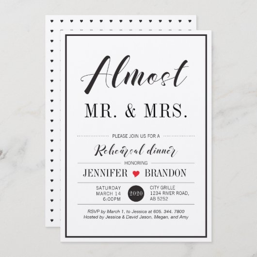 Chic Typografy Wedding Probe Dinner Card Einladung (Vorne/Hinten)