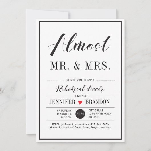 Chic Typografy Wedding Probe Dinner Card Einladung (Vorderseite)