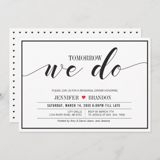 Chic Typografy Wedding Probe Dinner Card Einladung (Vorne/Hinten)
