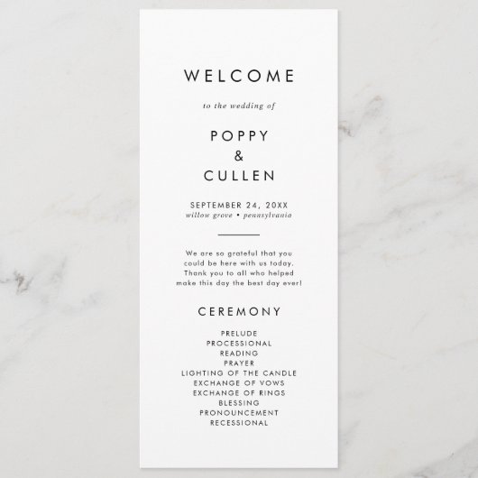 Chic Typografy Wedding Program Programm (Vorderseite)