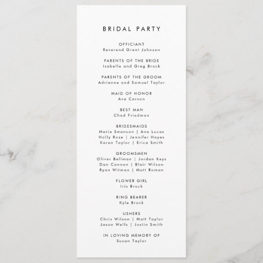 Chic Typografy Wedding Program Programm (Rückseite)