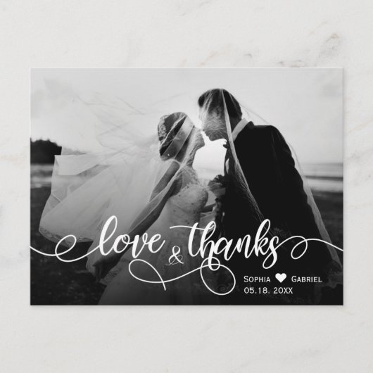Chic Typografy Wedding Vielen Dank Foto Postcard Postkarte (Vorderseite)