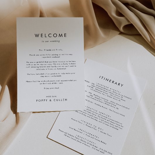 Chic Typografy Wedding Welcome Letter & Itinerary