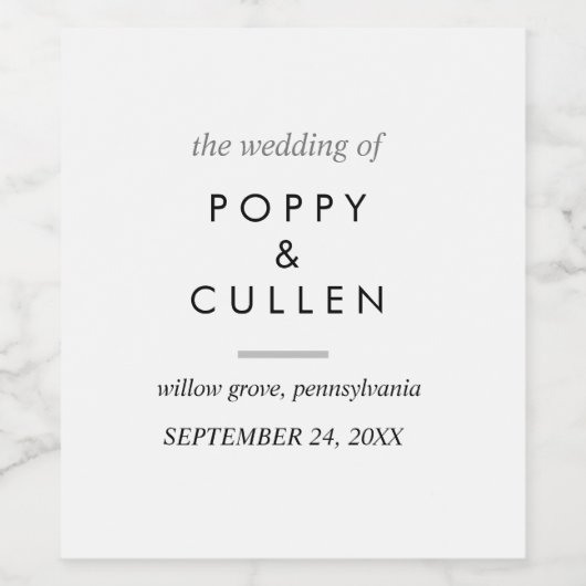 Chic Typografy Wedding Wine Label Weinetikett (Einzelnes Label)
