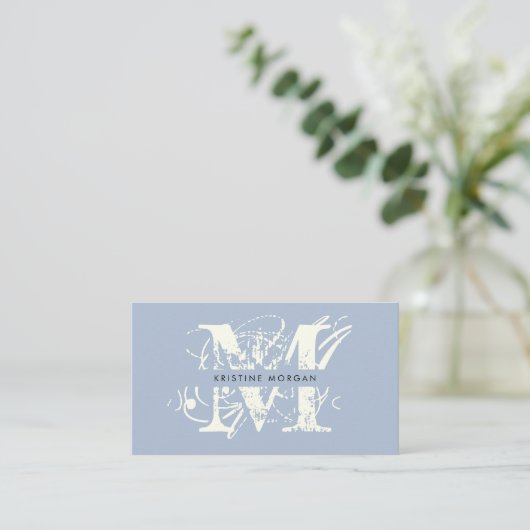 Chic typography blue monogram name visitenkarte (Stehend Vorderseite)