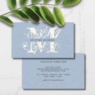 Chic typography blue monogram name visitenkarte