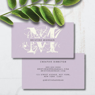Chic typography lavender monogram name visitenkarte