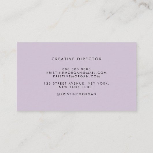 Chic typography lavender monogram name visitenkarte (Rückseite)
