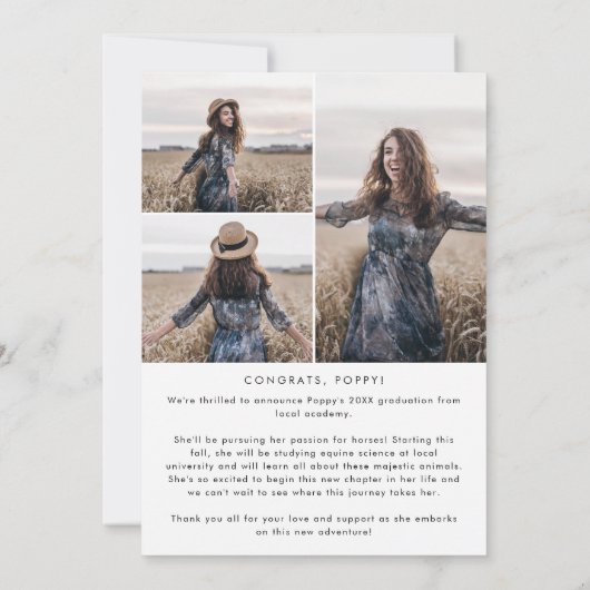 Chic Typography Message Photo Collage Graduation Ankündigung (Rückseite)