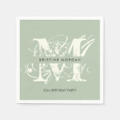 Chic typography sage green monogram name serviette (Vorderseite)