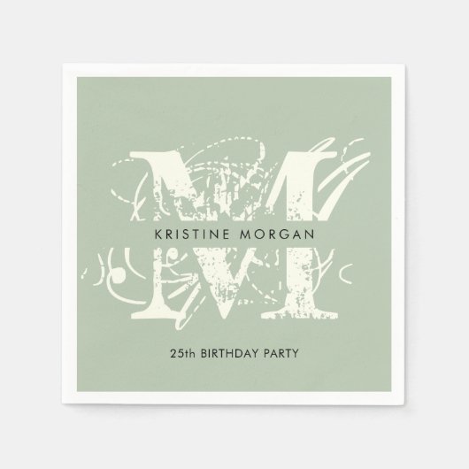 Chic typography sage green monogram name serviette (Vorderseite)