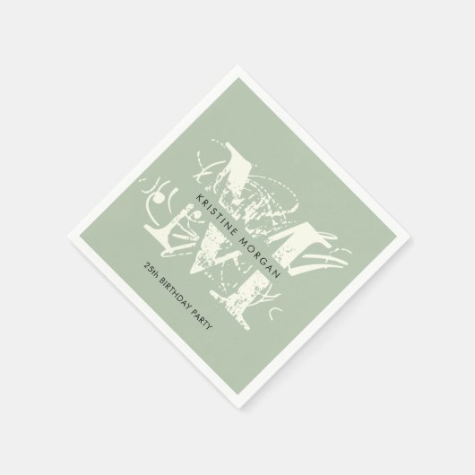 Chic typography sage green monogram name serviette (Ecke)