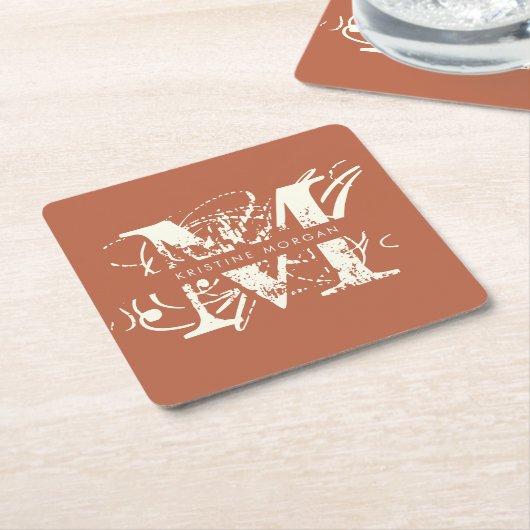 Chic typography terracotta monogram name rechteckiger pappuntersetzer (angewinkelt)