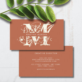 Chic typography terracotta monogram name visitenkarte
