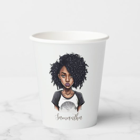 Chic und Classy Afro Frau Pappbecher (Vorderseite)